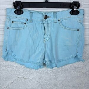 FREE PEOPLE aqua blue raw hem denim cotton shorts size 26